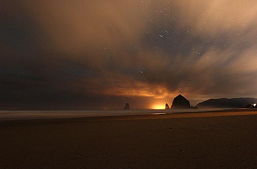 Haystack Rock, Chapman at night