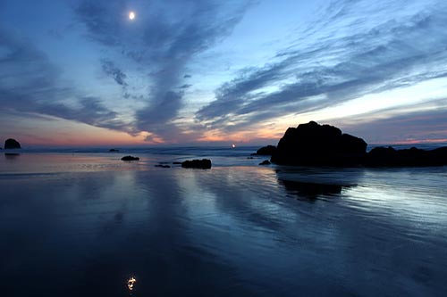 Cannon Beach and moonlight on water