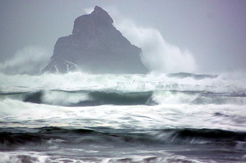 Photo: mammoth waves hit rocks off Arch Cape