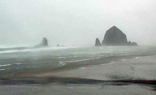 Photo above: a stormy Cannon Beach today, courtesy Tolovana inn