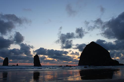 Cannon Beach, Haystack Rock spring sunset drama