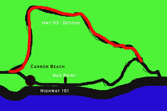 N. Oregon Coast Highway Closed Due to Landslide, near Cannon Beach