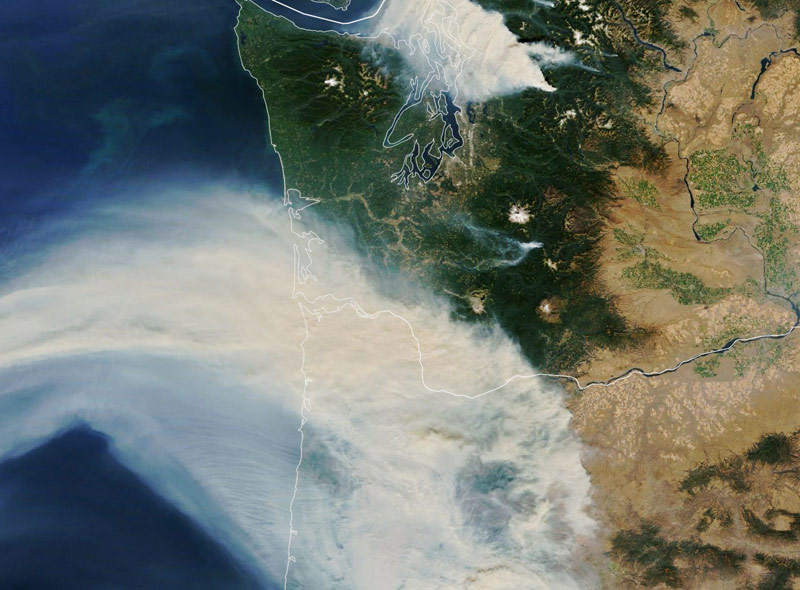 NASA Images Show Wildfire Smoke Over Seattle, Portland, Oregon / Washington Coast