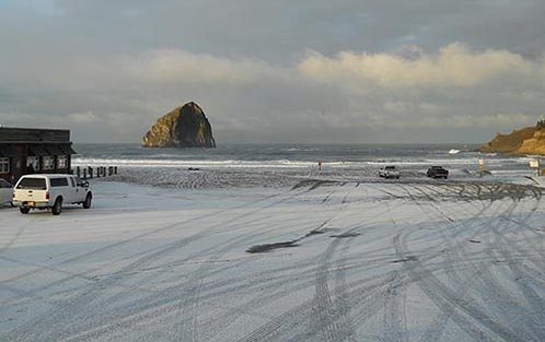 snow in Pacific City, courtesy Shorepine Rentals