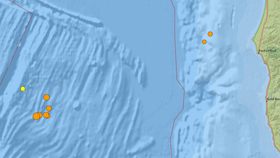 Swarm of Ten Quakes Off S. Oregon Coast, 7 Within Minutes