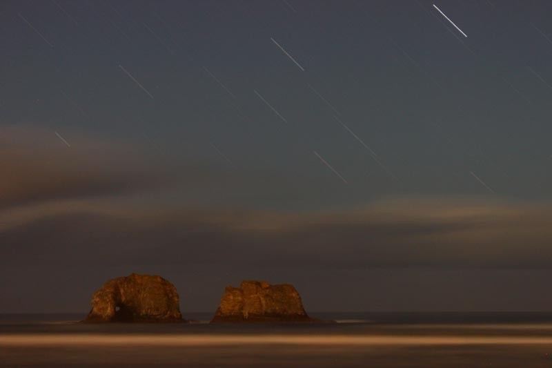 Rockaway Beach at night, star fall