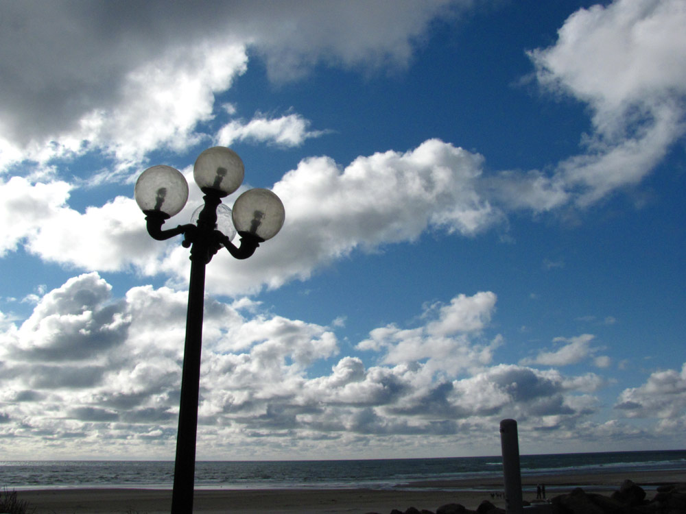 The main Rockaway Beach wayside parking lot and its iconic bulbous lights