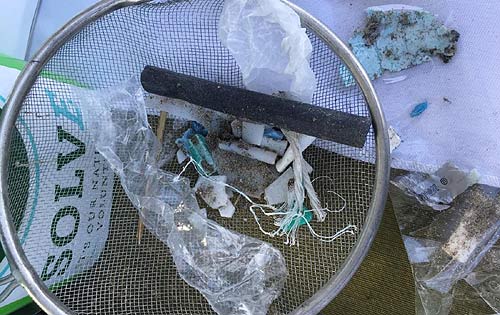 Photo: sifting small plastics at today's SOLVE Spring Oregon Beach Cleanup