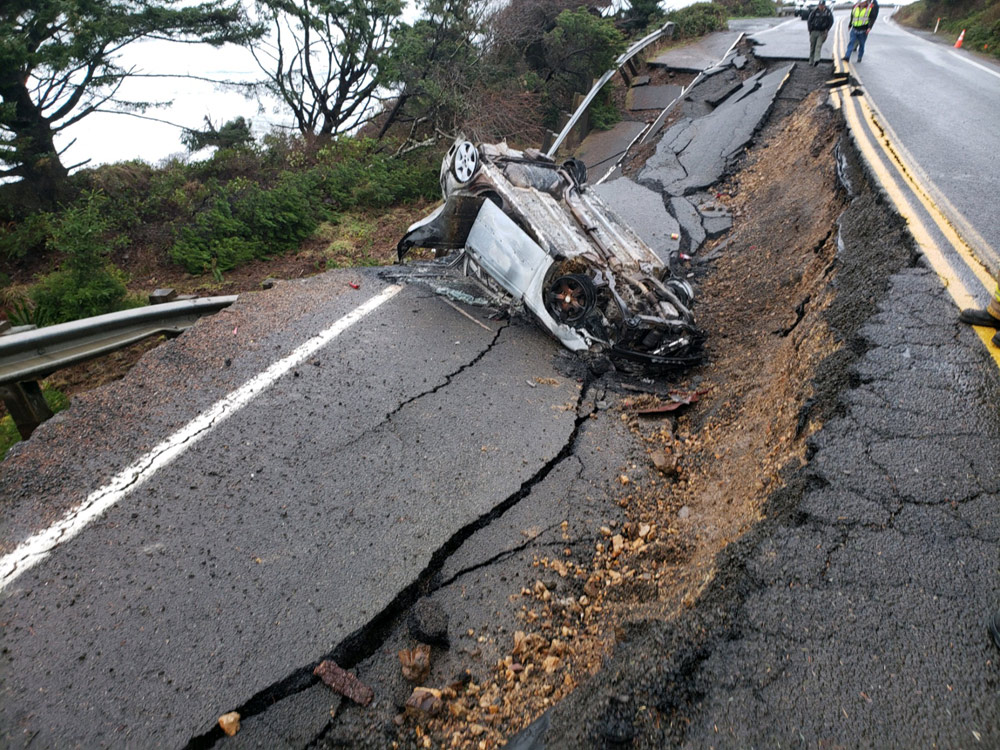 Suspected Car Thief Drives Off Slide Area on N. Oregon Coast, Car Catches Fire