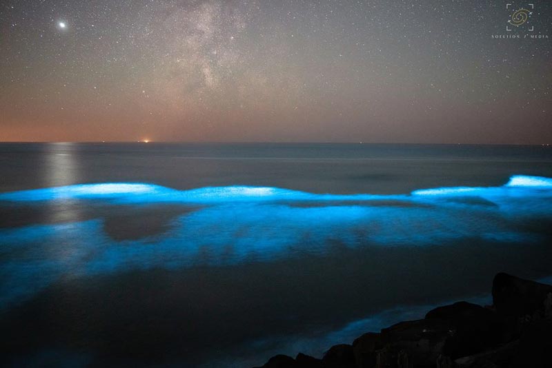 Oregon / Washington Coast Aglow Above and Below: Meteors, Glowing Waves 