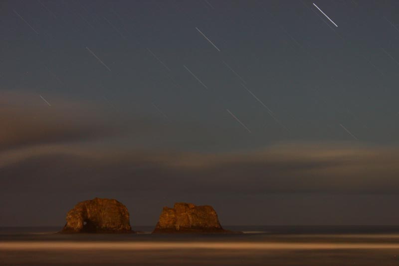 Rockaway Beach at night, star fall